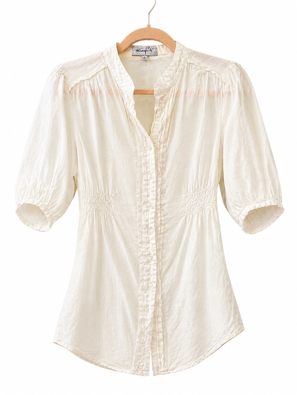 Cream Boho Peasant Blouse | Puff Sleeve Smocked Waist Top | Cottagecore Romantic